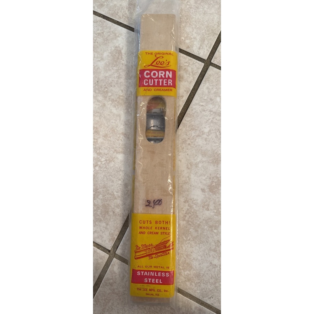 Vintage Lee's Wood & Stainless Corn Cutter and Creamer Original Packaging